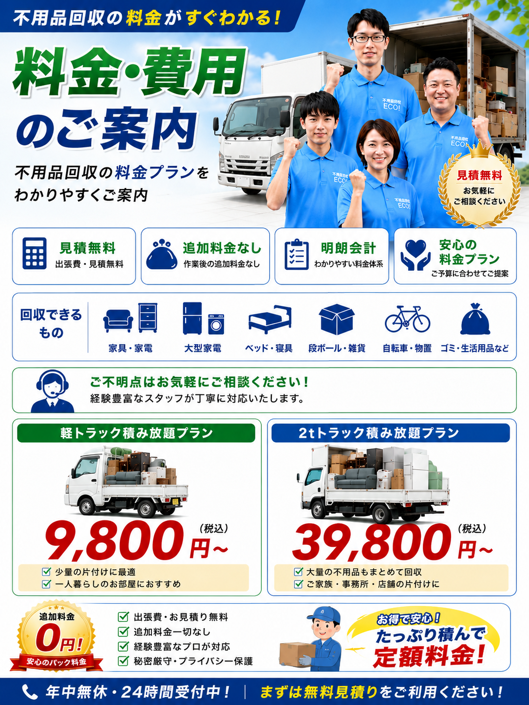 山形便利屋110番の不用品回収・ゴミ屋敷片付け料金のご案内